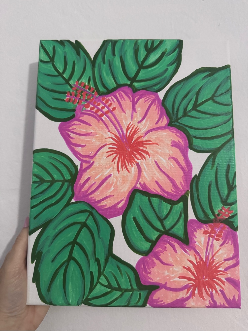 Pink Hibiscus Floral Canvas Wall Art - Unbranded Tropical Painting